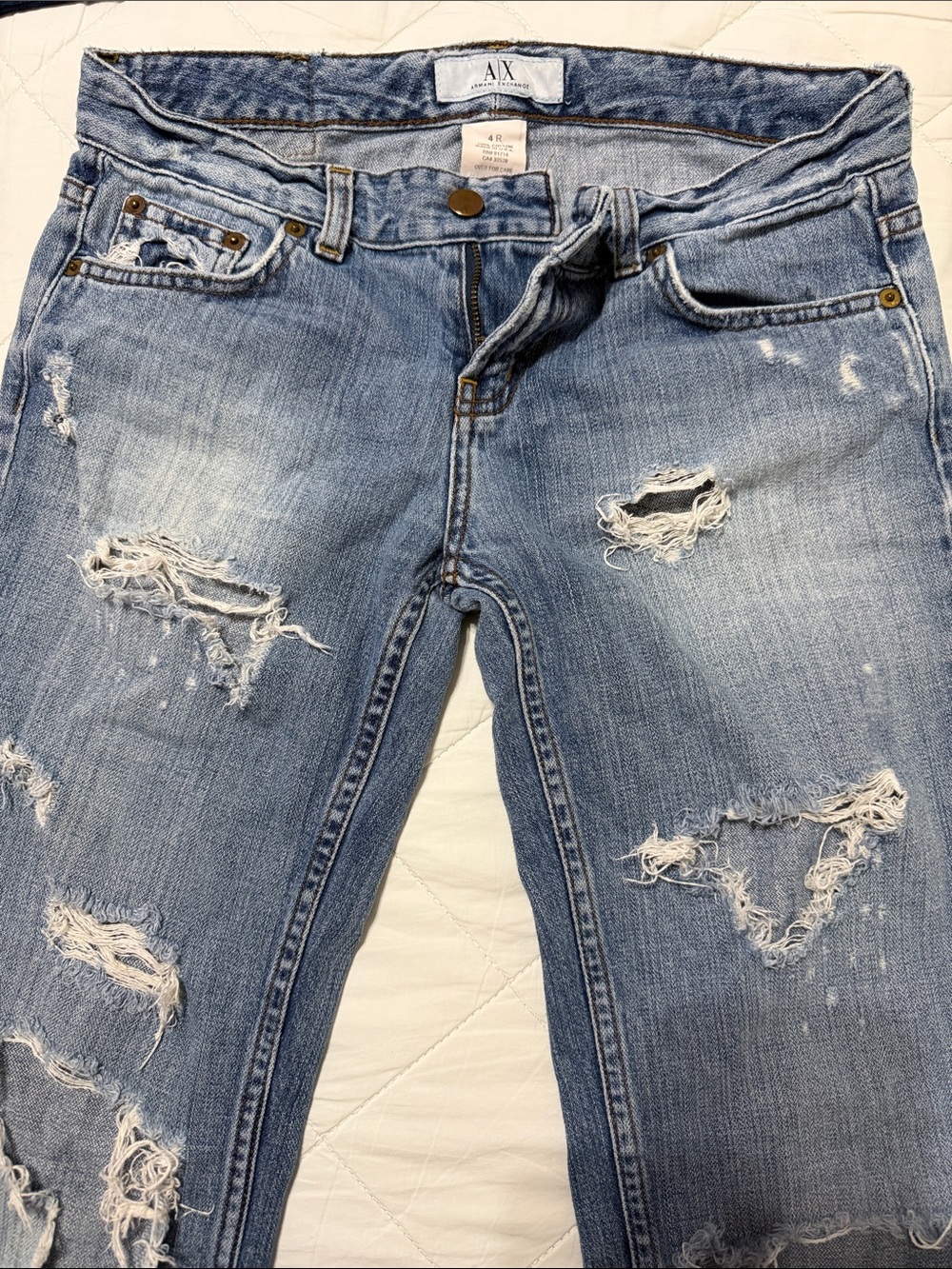 A/X Armani Exchange Women’s Light Blue Distressed Boyfriend Jeans